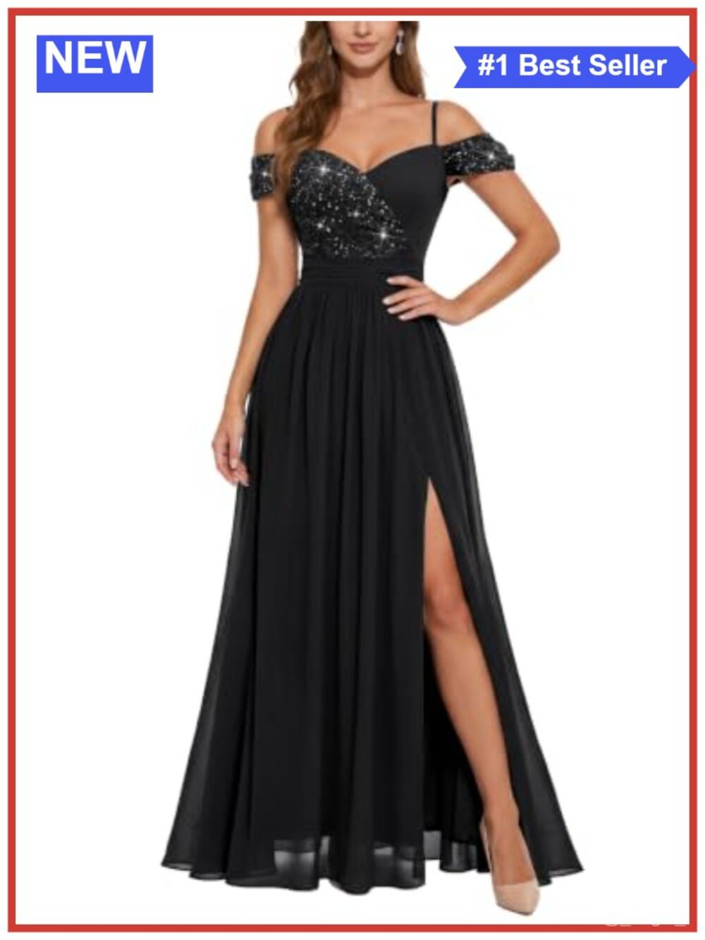 Off Shoulder Lace Sequin A-Line Maxi Dress Formal Wedding
